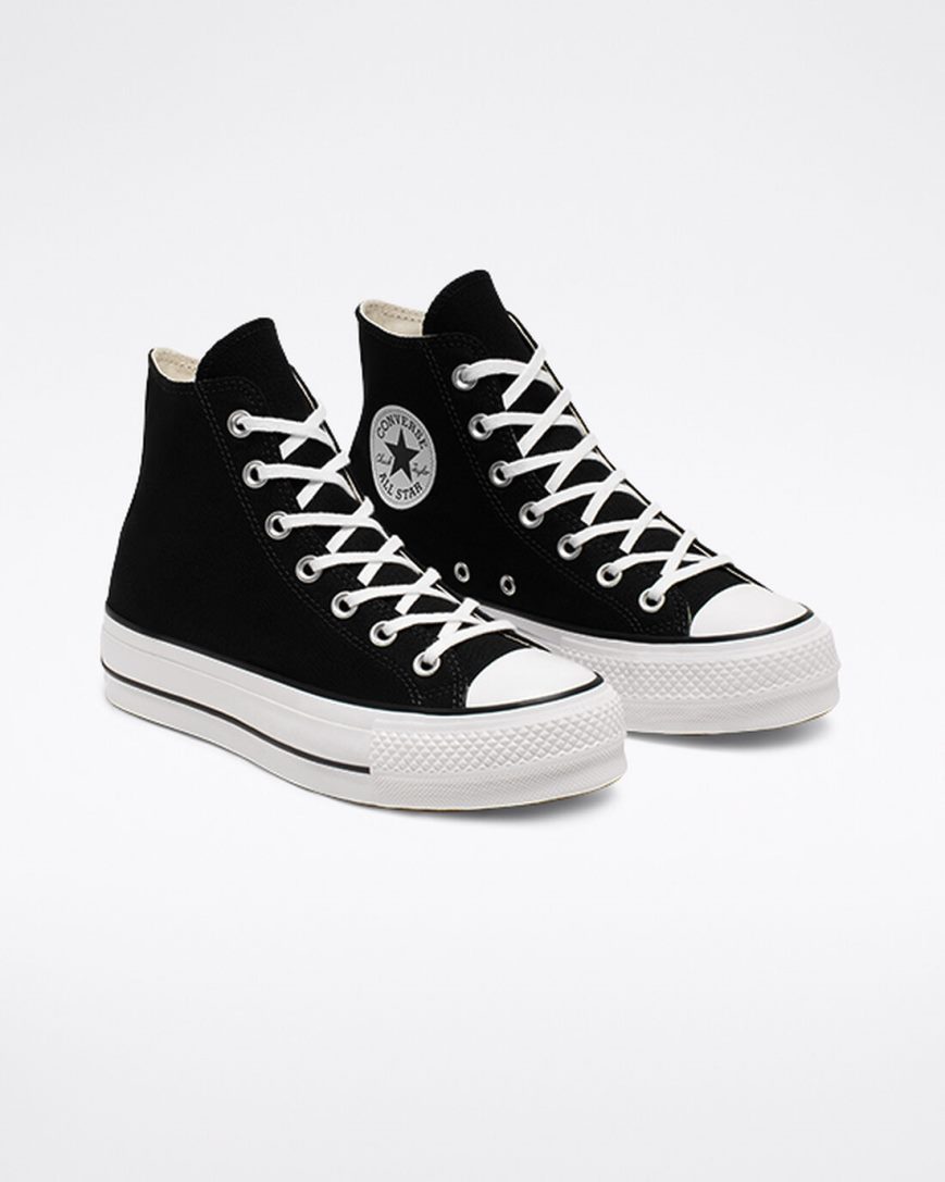 Pantofi Platforma Dama Converse Chuck Taylor All Star Lift Panza Inalti Negrii Albi | RO UHLGP548